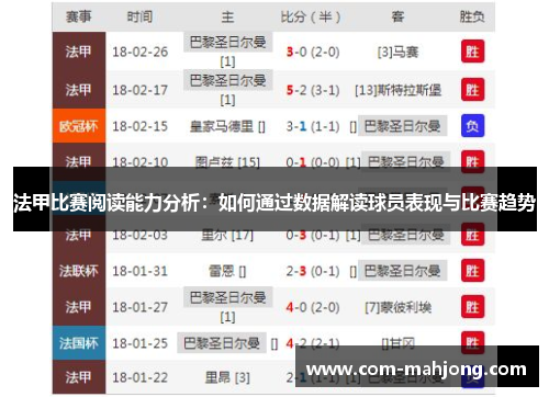 法甲比赛阅读能力分析：如何通过数据解读球员表现与比赛趋势