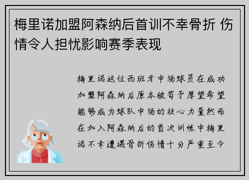 梅里诺加盟阿森纳后首训不幸骨折 伤情令人担忧影响赛季表现